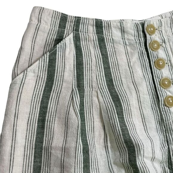 Anthropologie Beachgoer Linen Cotton Shorts in Green White Stripes Size 2 - Picture 4 of 8
